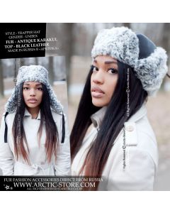 antique grey astrakhan fur trapper hat front texture women