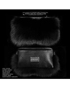 Black fox fur clutch with leather back and Romanov badge