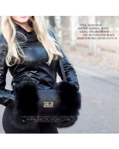 ROMANOV Fur Muff – Black Leather & Fox Trim