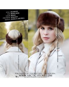 Mahogany mink fur headband with gold chains