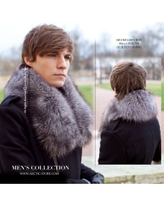 Men's Silver Grey Fox Fur Collar – 80 cm Classic