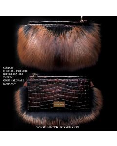 L’Or Noir dyed fox fur clutch with full front pelt and golden sheen