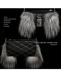 Silver fox fur clutch with quilted leather back and signature Romanov design