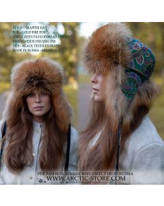 Slavic winter hat with golden cross fur and Pavlovo Posad crown