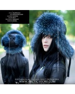 WOMEN’S TRAPPER HAT · BLUE RACCOON FUR · LEATHER