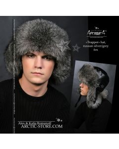 MEN’S TRAPPER HAT · SILVER GREY FOX FUR · LEATHER