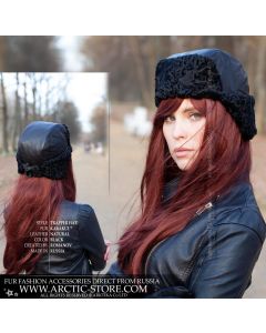 WOMEN’S TRAPPER HAT · BLACK KARAKUL FUR · LEATHER