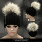 WOMEN’S BEANIE · AMBER BEIGE FOX POMPOM · KNIT HAT