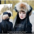 Structured natural and black raccoon fur headband for winter