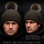 men’s nut brown fur beanie with small Canadian coon pom