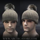 men’s nut brown fur beanie with small Canadian coon pom
