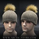 men’s nut brown fur beanie with small Canadian coon pom