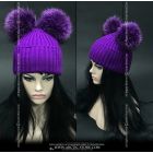Purple Fur Beanie – Double Fox Pompoms