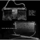 Black mink clutch with silver suede panel and centered ROMANOV badge