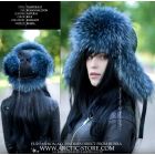 WOMEN’S TRAPPER HAT · BLUE RACCOON FUR · LEATHER