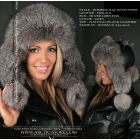Women’s Bomber Hat · Grey Fox Fur · Leather · Poms
