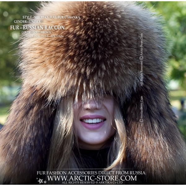 Siberian full fur Ushanka hat, russian style, raccoon / arctic-store
